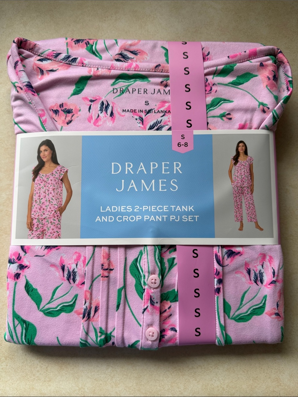 Draper James Pink Floral Ladies 2-Piece Tank & Crop Pajama Set